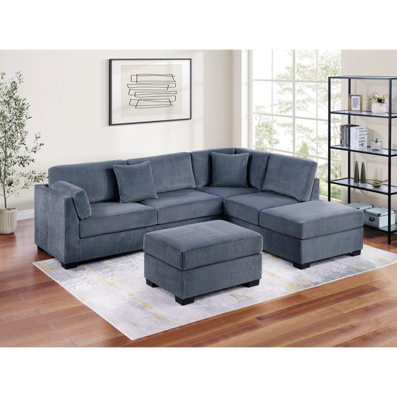 Canapé modulaire, canapé rembourré avec repose-pieds pour le salon, Gris foncé