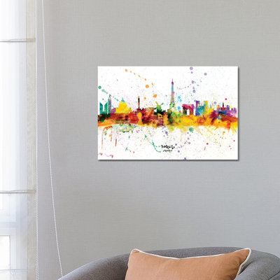 Paris France Skyline Splash by Michael Tompsett - 1 Piece Wrapped Canvas Wall Art