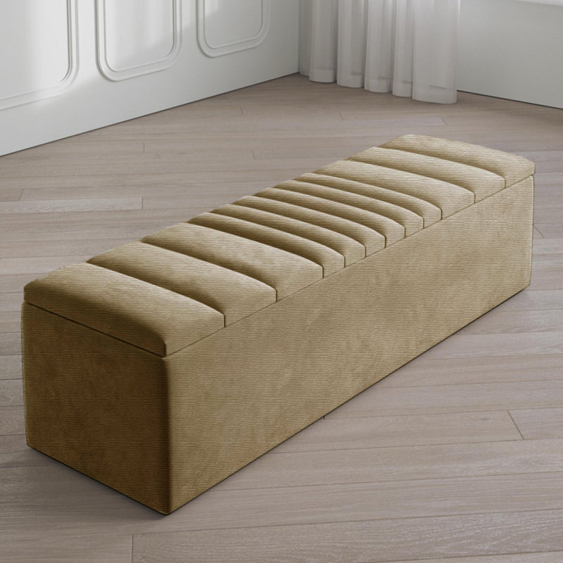 Large Striped Wide Rectangle Solid Color Standard Ottoman Storage Box, Naples Upholstered Deep Storage End of Bed Bench