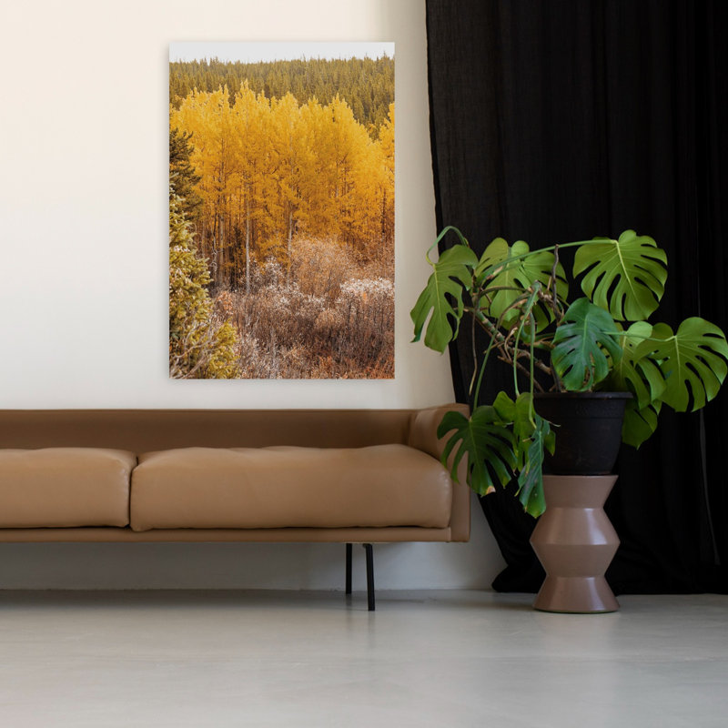 The Abyss Trail Aspens Serene Vibrant Abstract Autumn Forest, art mural, H 48 po x l 32 po