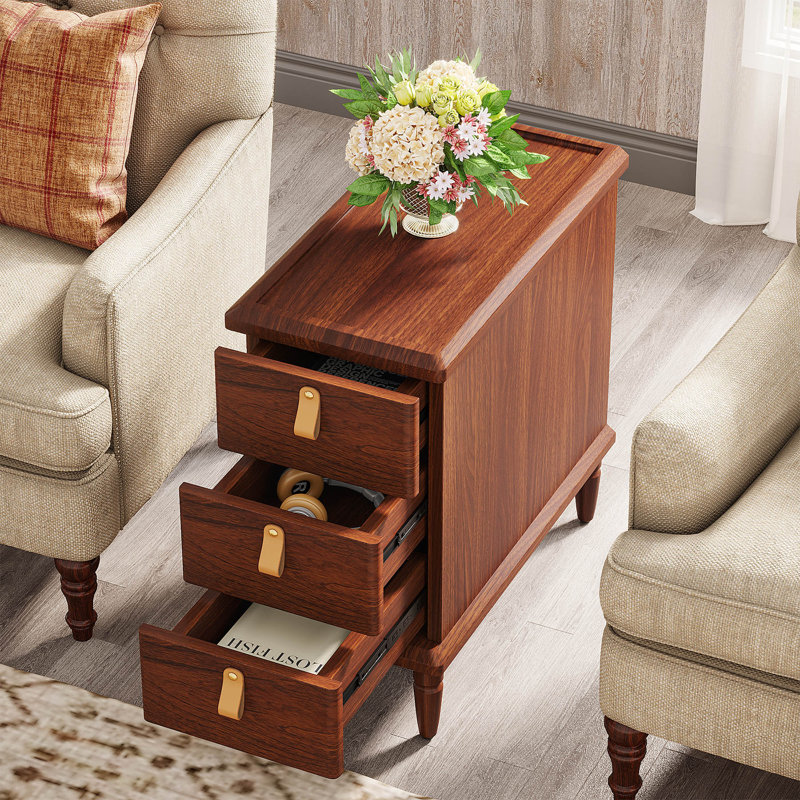 Advit Solid Wood 3 - Drawer End Table with Storage