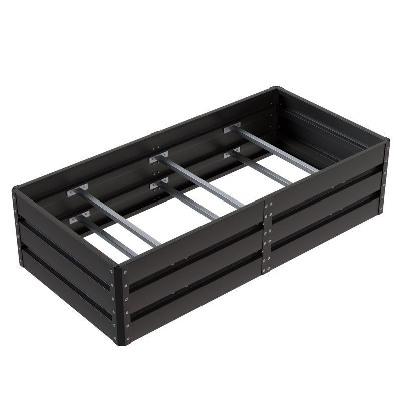 Lit de jardin surélevé en métal noir 76 po x 37 po x 17 po, boîte à fleurs en acier inoxydable 3 pi x 6 pi avec base ouverte et tiges de support pour légumes