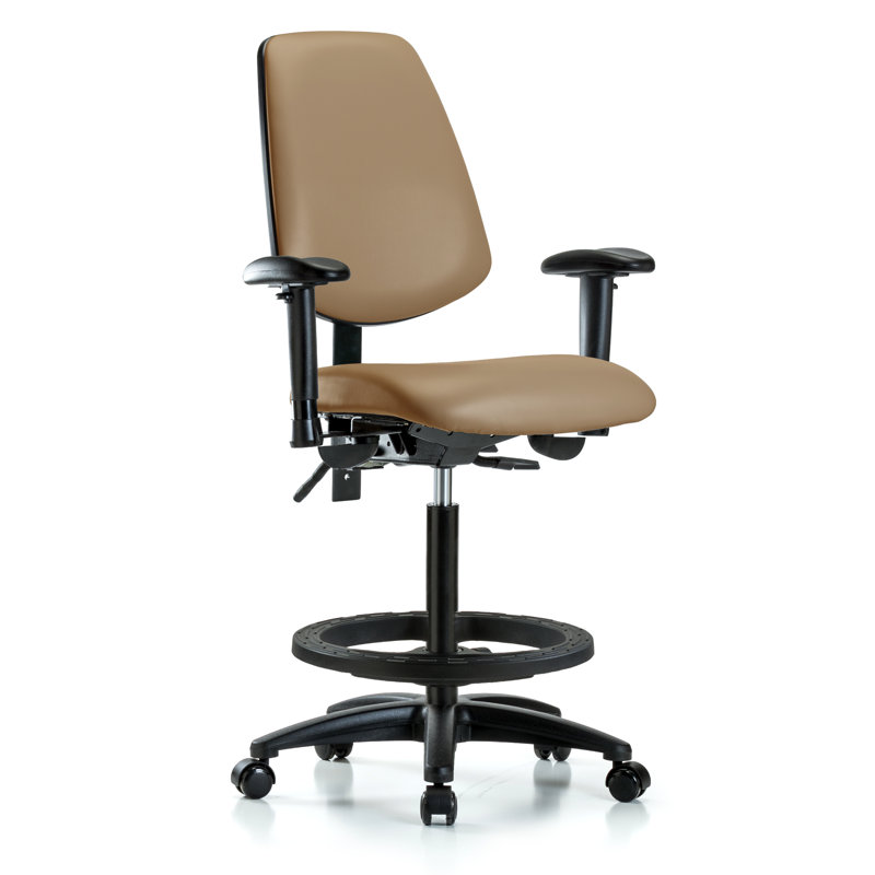 Caleb Vinyl Drafting Chair, Casters, Not Included, Taupe