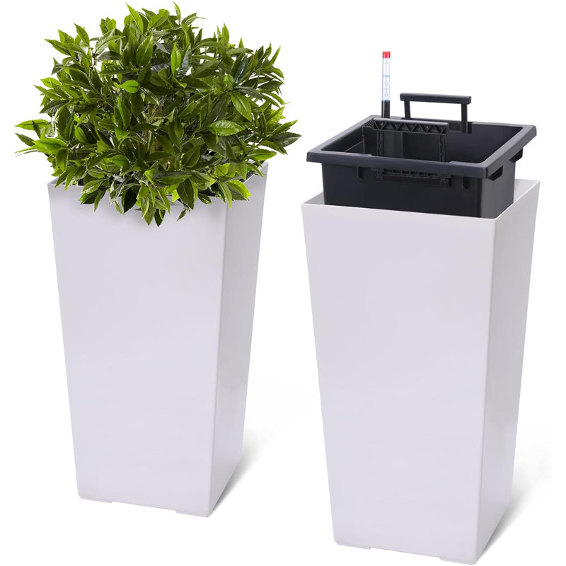 Set of 2 Planter Pots with Drainage Holes＆Water Level Monitor＆Inner Bucket, Automatic Watering, 22.5" H x 12" W x 12" D