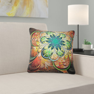 Colorful Fractal Flower Pattern - Floral Printed Pillow