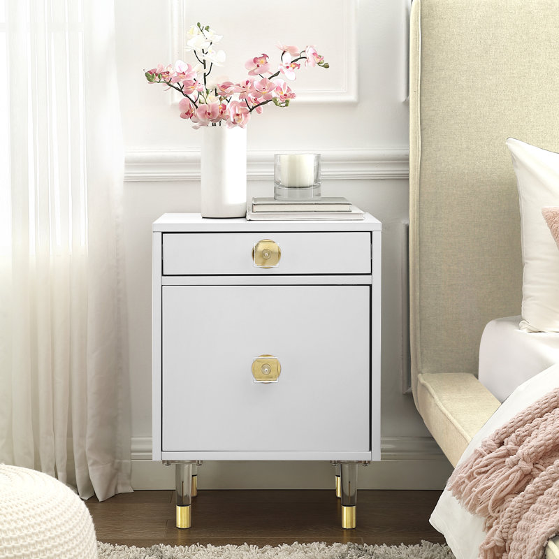 Table d'appoint en acrylique 1 tiroir 1 porte Araceli, Blanc