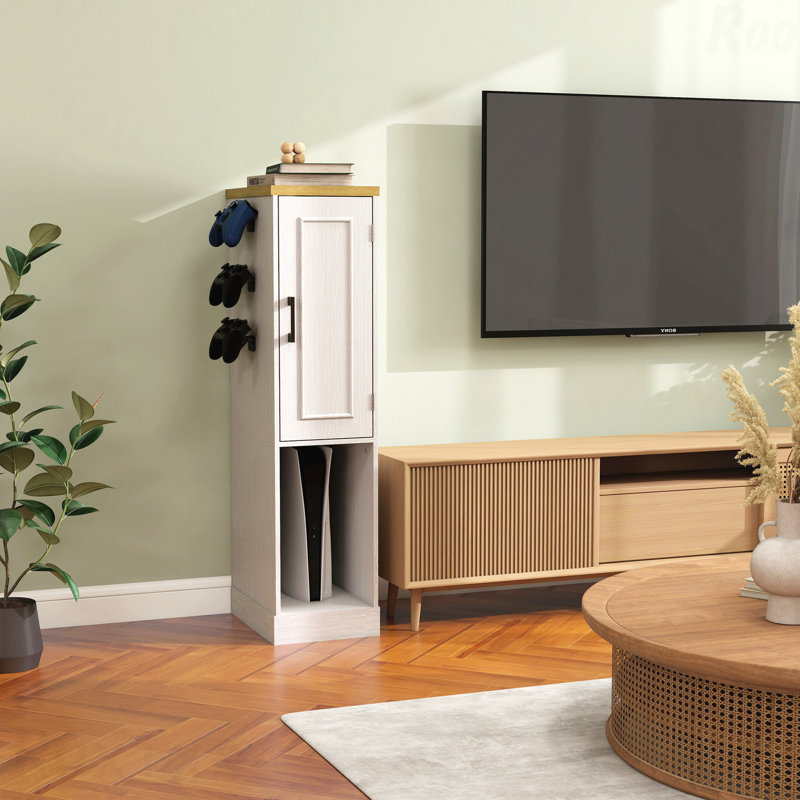 44" Gaming Console Storage Cabinet with Controller Hooks, White