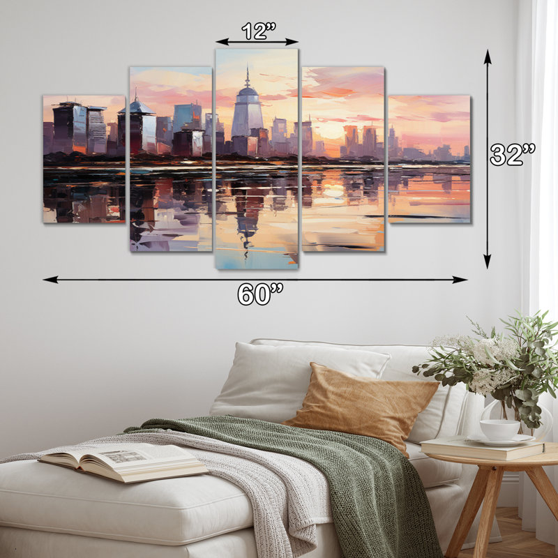 «Skyscrapers Giants Plastel III», reproduction d'art sur toile - 5 panneaux