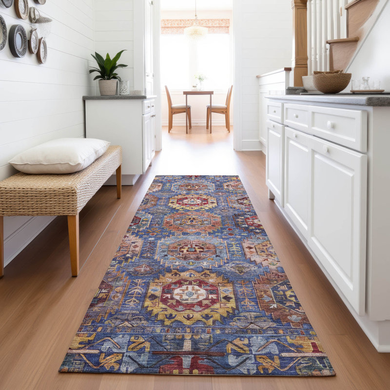 Machine Washable Indoor/Outdoor Xhevrie Denim Rug, Runner 2'3" x 7'6"