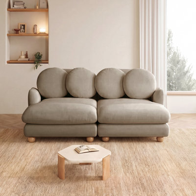 Comfy  Chenille Loveseat Sofa, 4 Seater Deep Seat Couch with 4 Throw Pillows,Movable Ottoman,Solid Wood Frame for Living Room, Bedroom,Camel