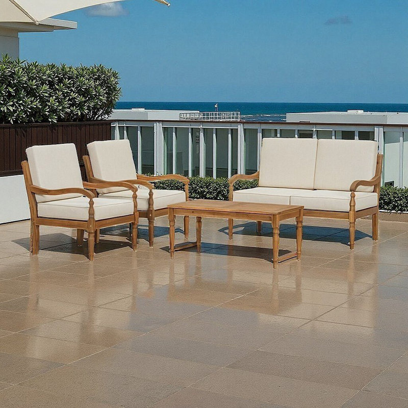 Ensemble de canapé d'extérieur en bois d'acacia de luxe - Coussins imperméables, élégance intemporelle pour la détente sur le patio et le jardin