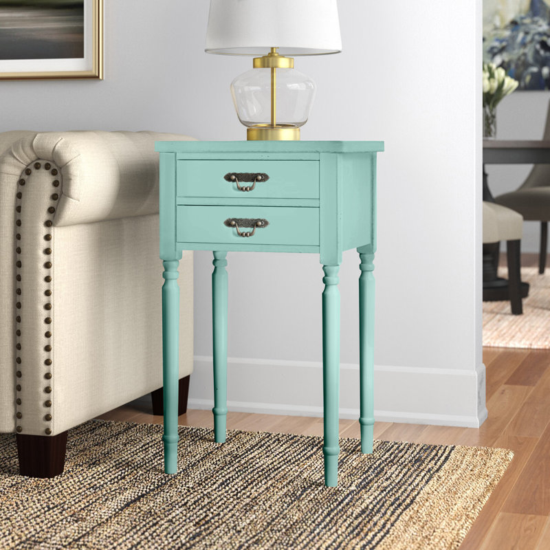 Solid Wood 2 - Drawer End Table, Dusty Green