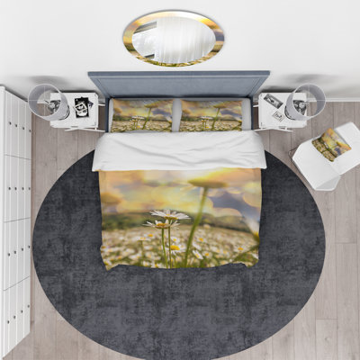 Blooming Chamomiles Flowers - Ensemble de housse de couette paysage - Microfibre de polyester