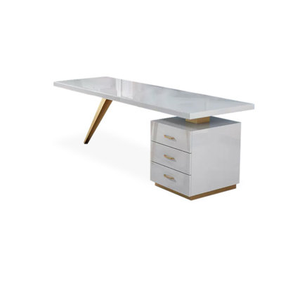 55.12" White Rectangular Manufactured Wood with 3 drawers desk
