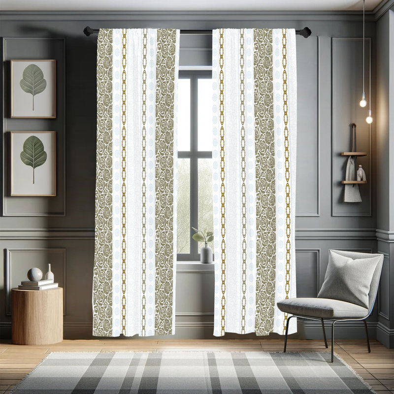 Dakota Fields Rose Curtains, Art Classical Victorian Motifs, 28" W x 84" L, Pale Sage