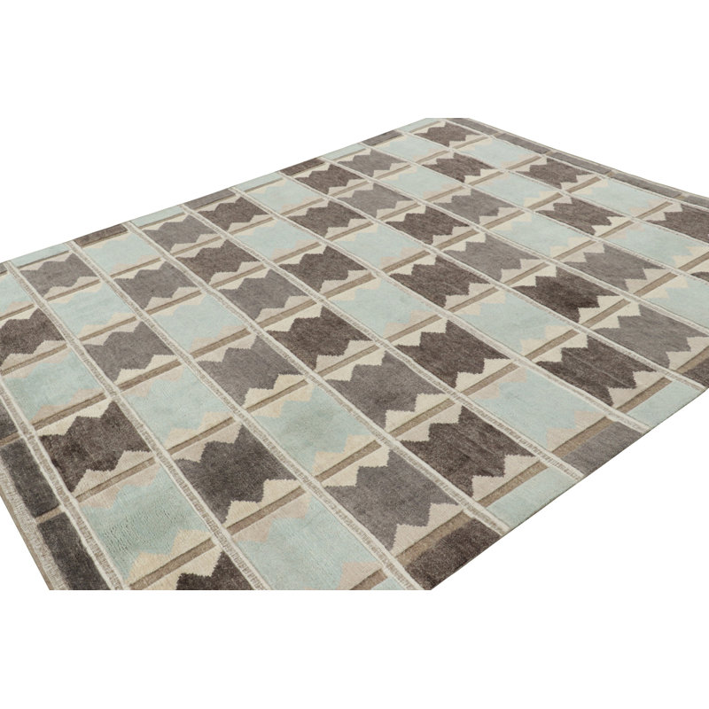 Scandinavian Hand Knotted Wool Geometric Area Rug, Rectangle 12' x 16'