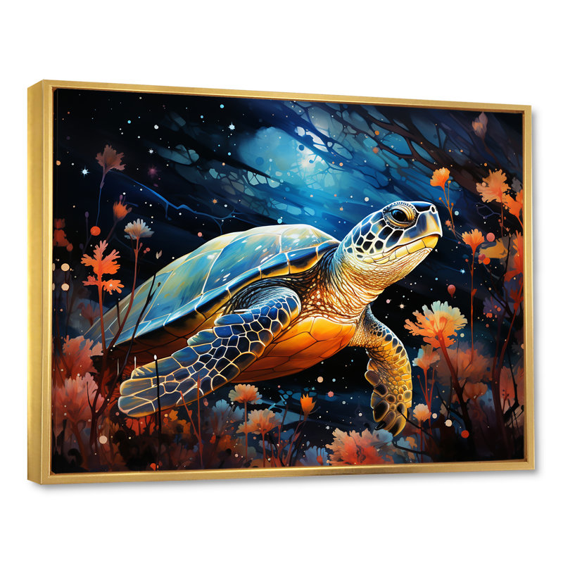 Contemporary Marine Life IV sur toile, Cadre flottant doré, H 16 po x l 32 po