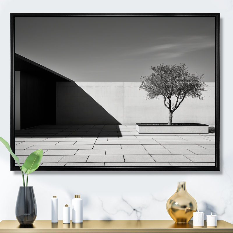 " White And Black Modern Scandinavian Scenery ", Black Floater Framed, 30" H x 40" W x 1.5" D