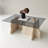 Modern Coffee Table with 100% Tempered Glass Top, 41.3 x 15.7 x 25.6 inches | Durable PVC Edgebands, 100% Melamine Coated Particle Board Frame | Stylish Travertine & Fume Colors, Perfect for Contemporary Living Spaces-546887890