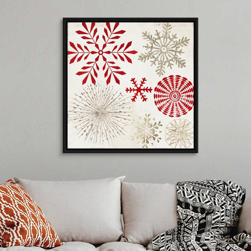 Flocons de neige de Noël-reproduction d’art sur toile, 38" H x 38" W x 1.75" D, Cadre noir