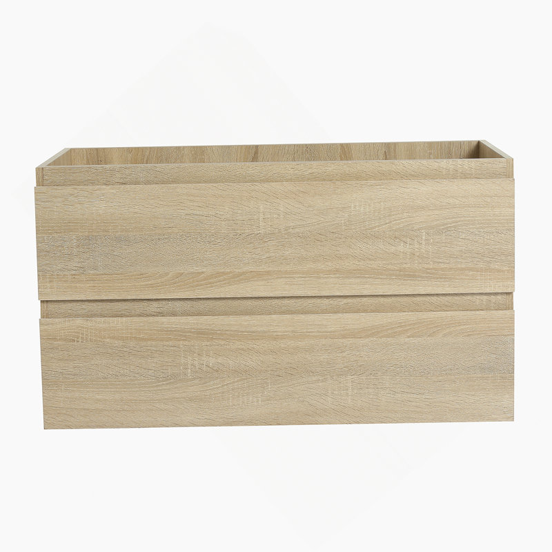 36" Wall-Mounted Bathroom Vanity With Ceramic Sink, 2-Soft Close Drawers, Natural, 36"