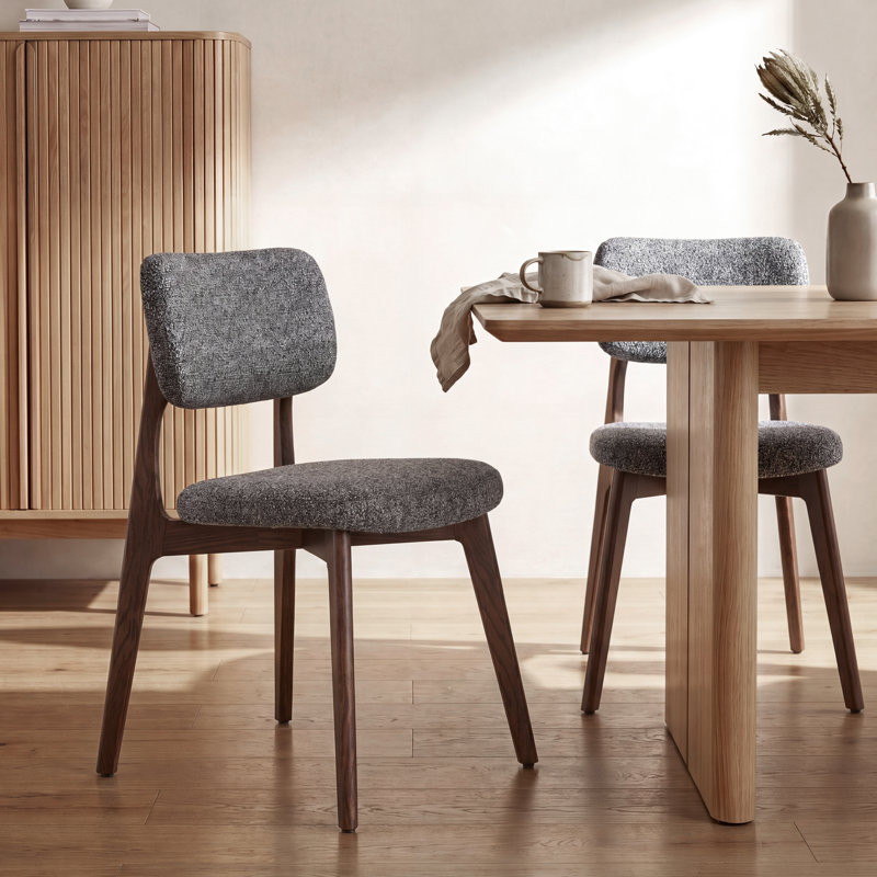 Upholstered Solid Wood Dining Chair Side Chair, Dark Gray, Dark Brown Wood