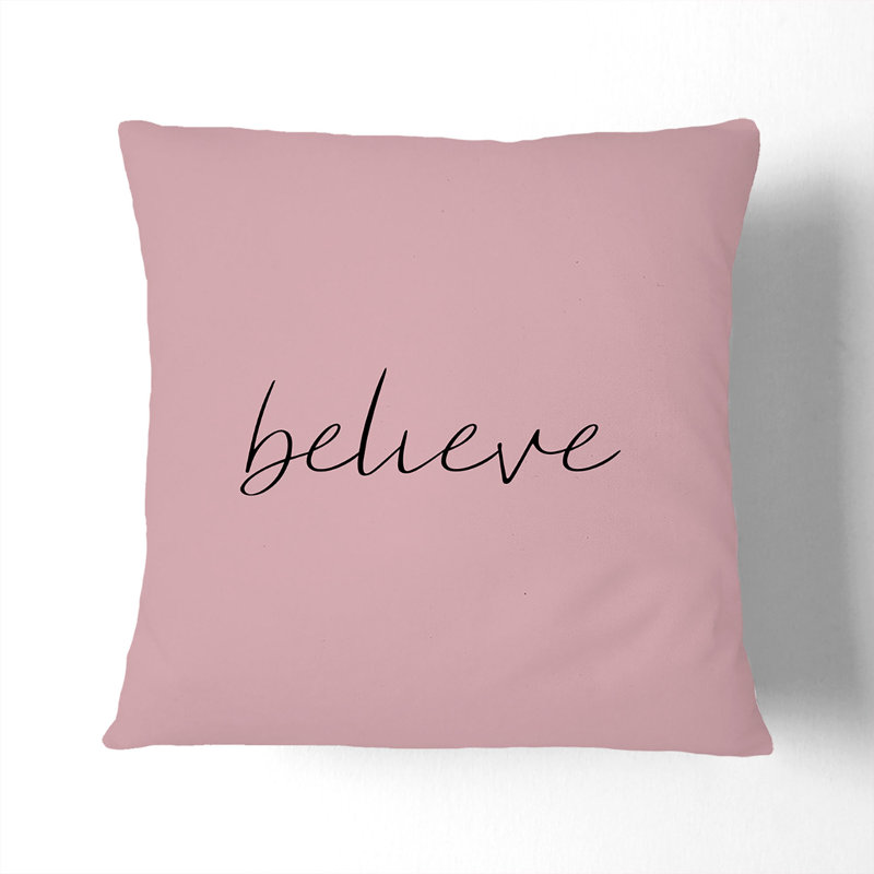 Believe Typography Square Throw Cushion, 40cm H x 40cm W x 15cm D, Stone