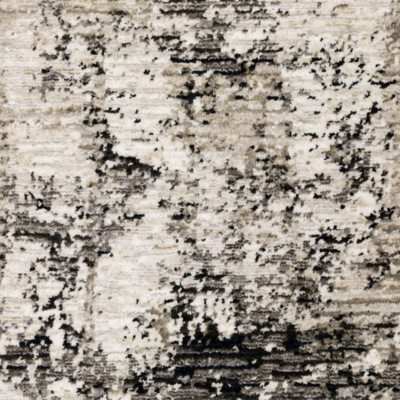Tapis abstrait gris / bleu / ivoire Gwern, Rectangle 7 pi 10 po x 10 pi 10 po