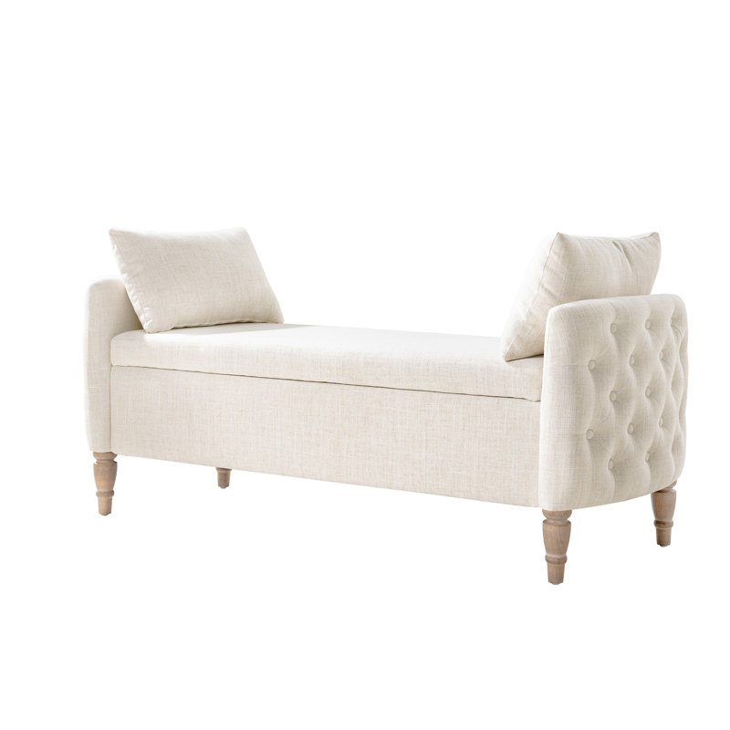 Polyester Upholstered Storage Bench, Ivory
