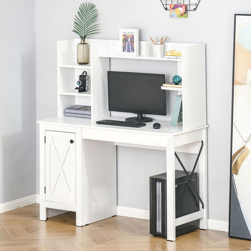 Bureau d'ordinateur avec bureau, Blanc