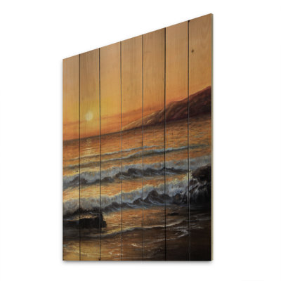 Golden Waves At Ocean Sea Shore - Nautical & Coastal Orange Print