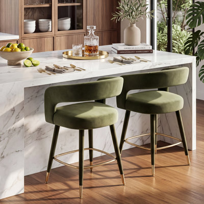 24" Velvet Counter Height Bar Stools With Gold Footrest