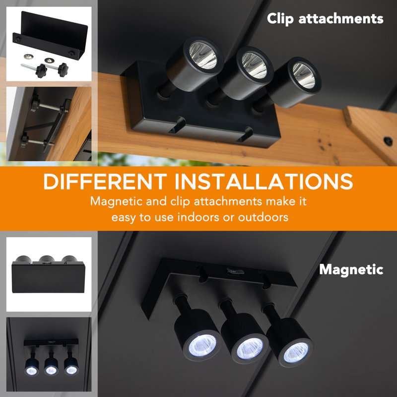 Sunjoy Black Adjustable LED Spotlight with Remote, Battery-Powered 9W Ceiling Light with Magnetic Mount