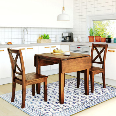3-Piece Wood Drop Leaf Dining Set with Two X-Back Chairs, One Table with Two Chairs for Dining Room
