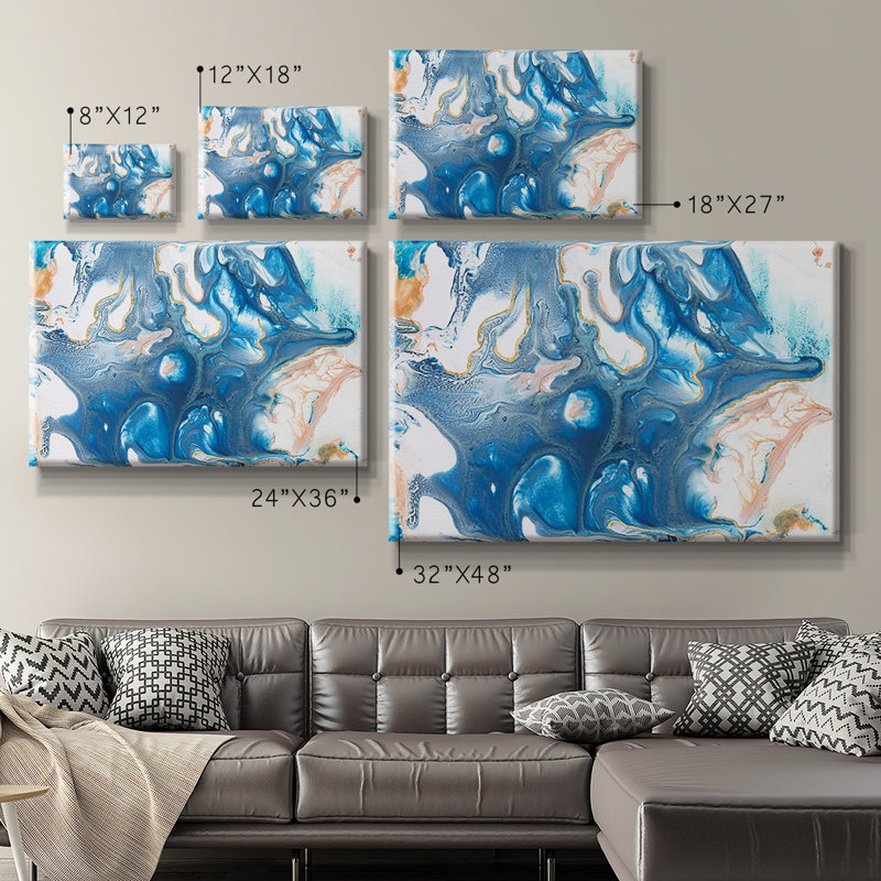 Toile tendue avec châssis de qualité supérieure Dancing Blue II - prête à être accrochée, H 12 po x l 18 po