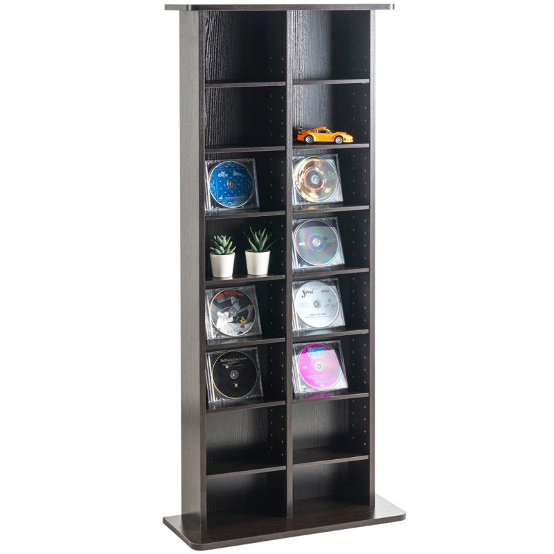 Media Storage Cabinet, 8-Layer DVD Shelf Holds 464 CDs, Adjustable CD Shelves 16 Compartments, Brown