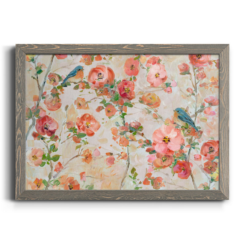 Bluebirds and Blossoms - Peinture sur toile encadrée, H 20 po x l 17 po x P 1,5 po, Gris