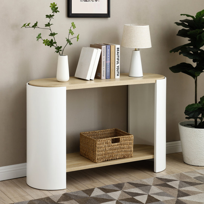Table basse ovale avec rangement spacieux à 2 couches, naturelle et blanche, assemblage simple requis pour la chambre à coucher, utilisation pratique