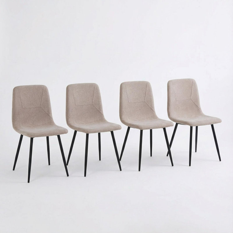 Fabric Upholstered Metal Side Chair in Brown, 4, Light Brown