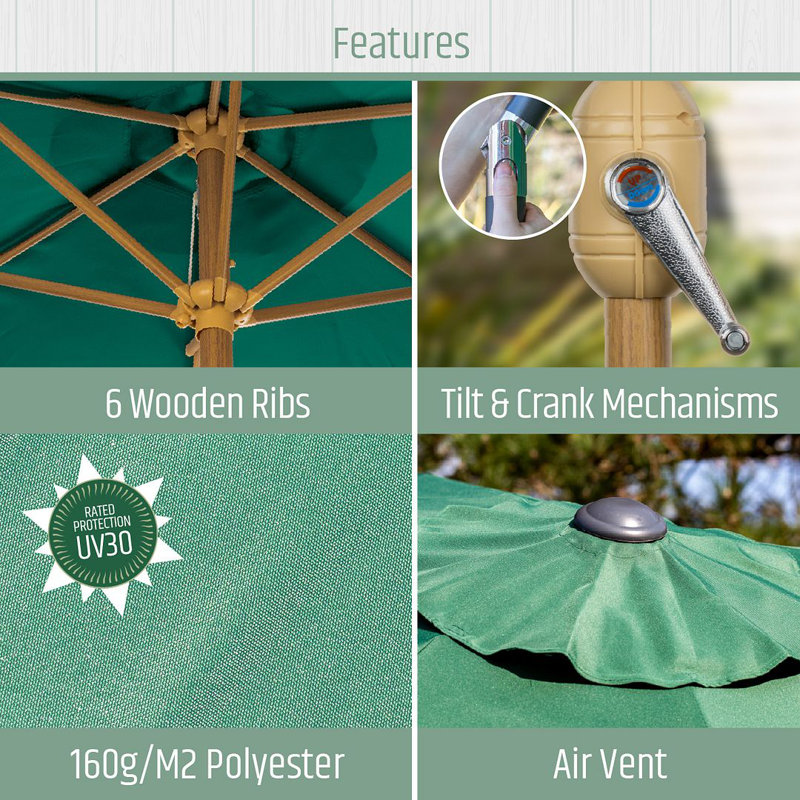14cm Tilt Balcony Parasol, Green