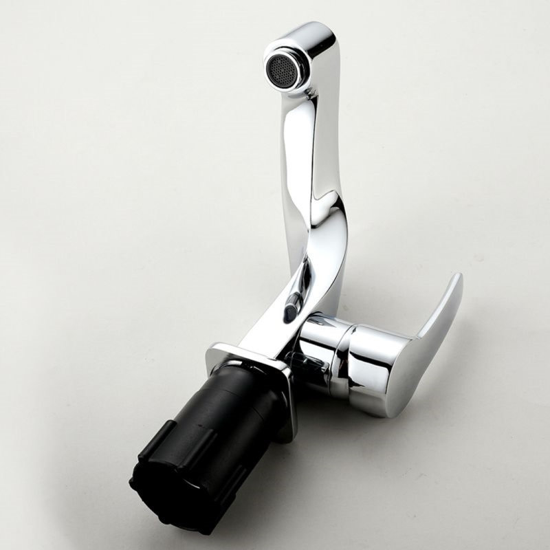 Robinet de salle de bain incurvé à poignée simple blanc et chrome