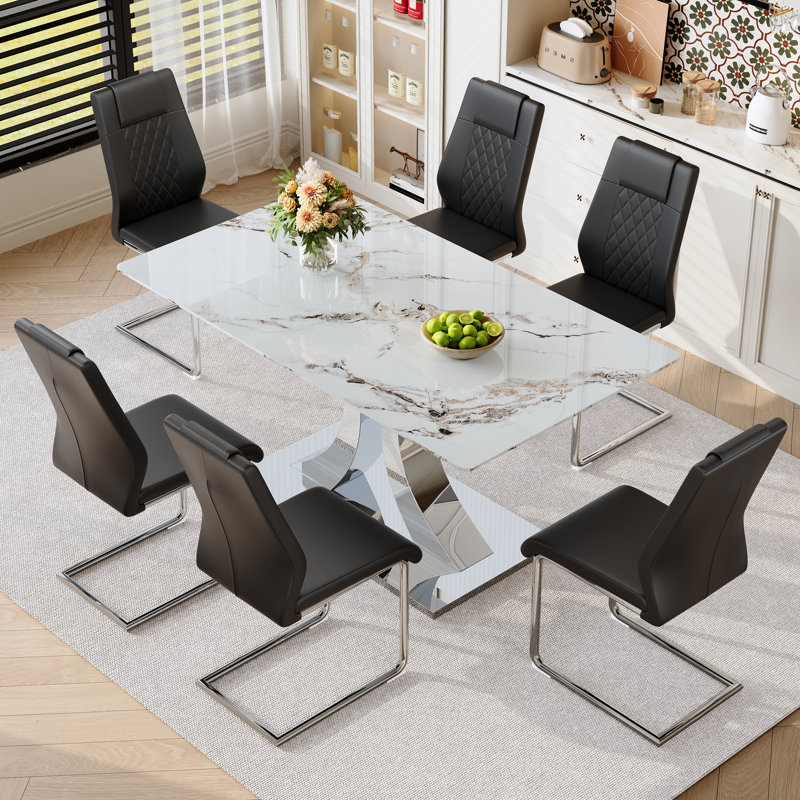 Ensemble de table et chaises de cuisine Elegant, 7 pièces : table, 6 chaises, Noir