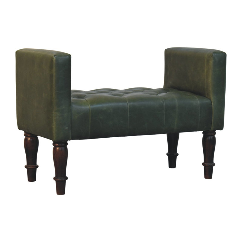 Walnut Green Leather Bedroom Bench