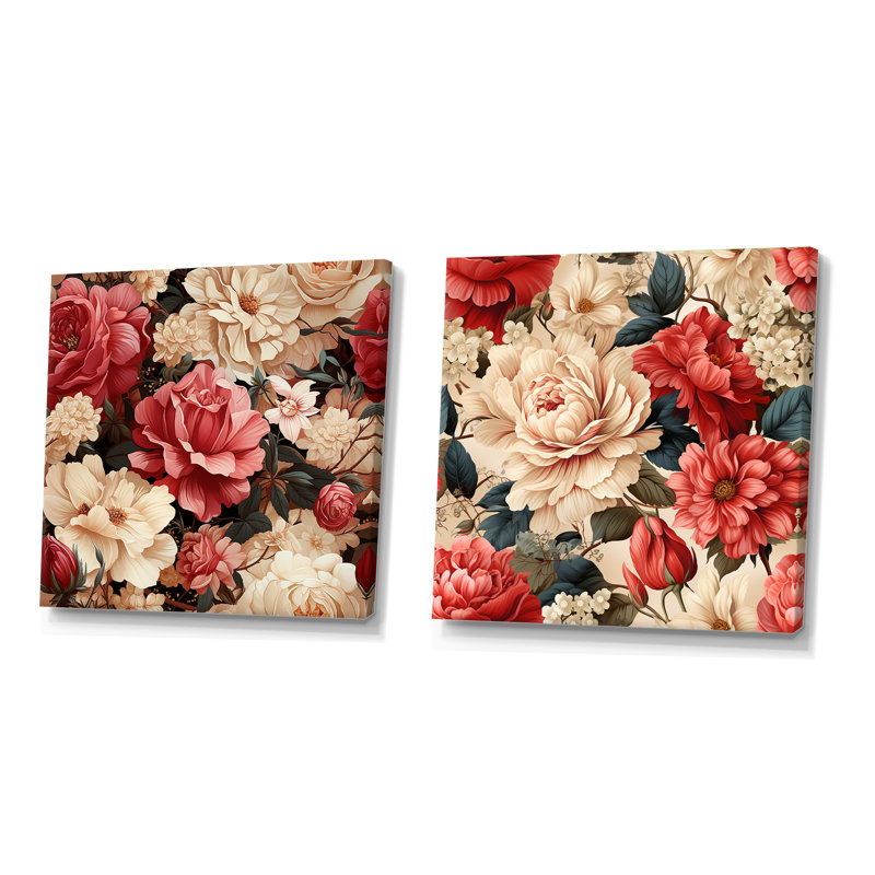Cobbutown - Ensemble de 2 collages carrés floraux, Toile tendue, H 16 po x l 33 po