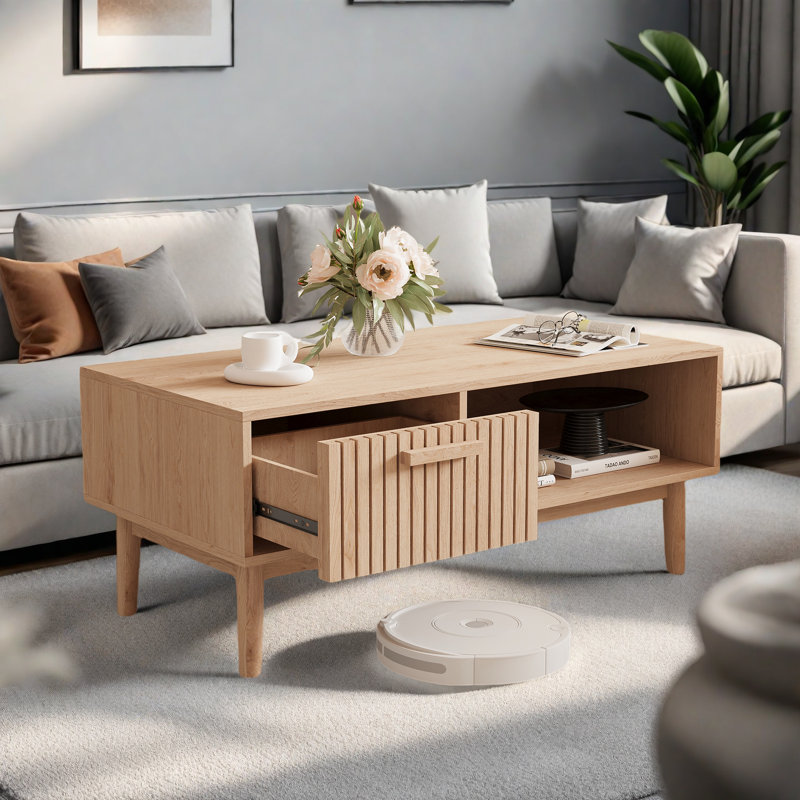 Table basse en rotin 39 po, table basse avec tiroir et tablette Boho, table d'appoint de style Mid-Century, table d'appoint