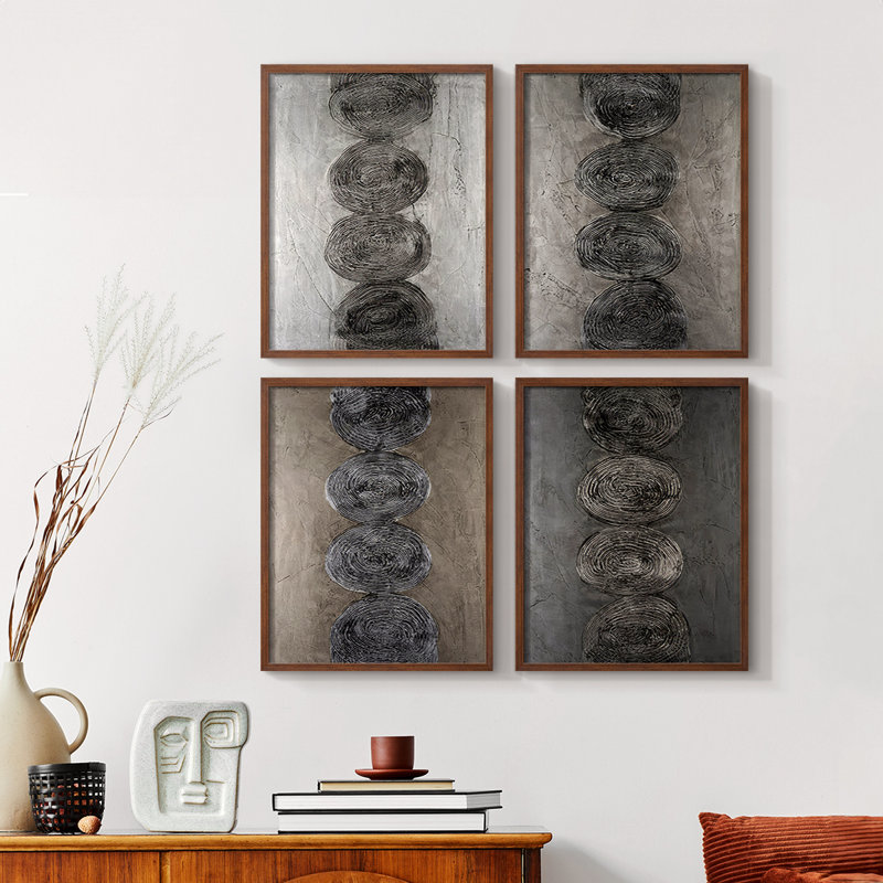 Stacked Halos I Framed Print - Set of 4, 44" H x 14" W, Walnut