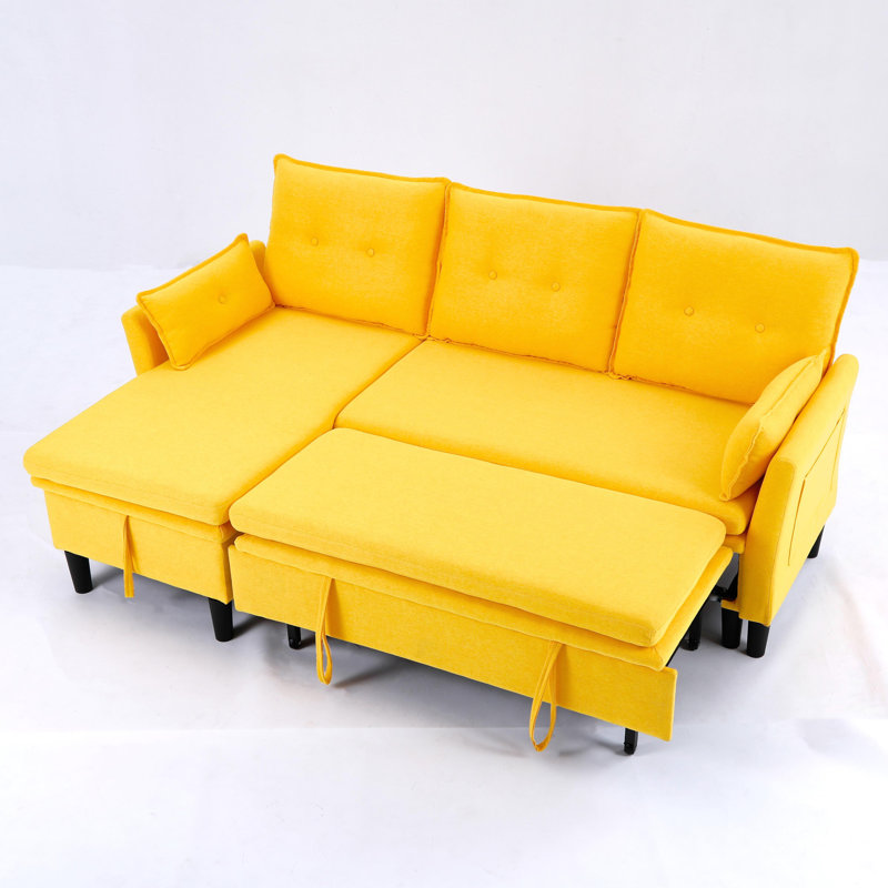 Canapé modulaire en L avec méridienne réversible et rangement - Canapé-lit convertible en coton-lin, 3 places pour bureau et appartement, peut supporter 500 lb