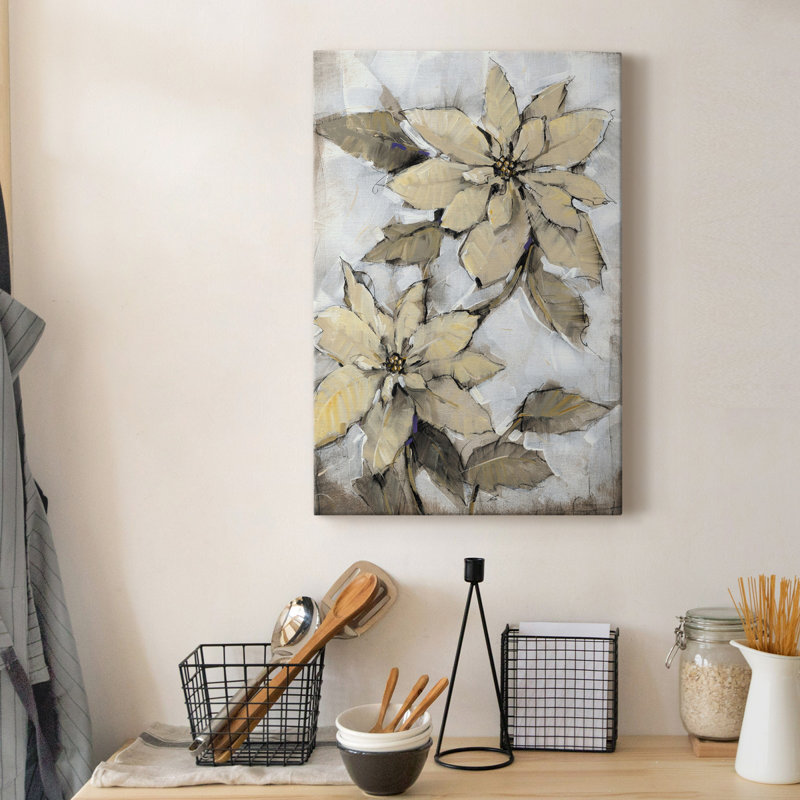 Poinsettia Study I - Peinture sur toile tendue, H 36 po x l 24 po x P 1 po