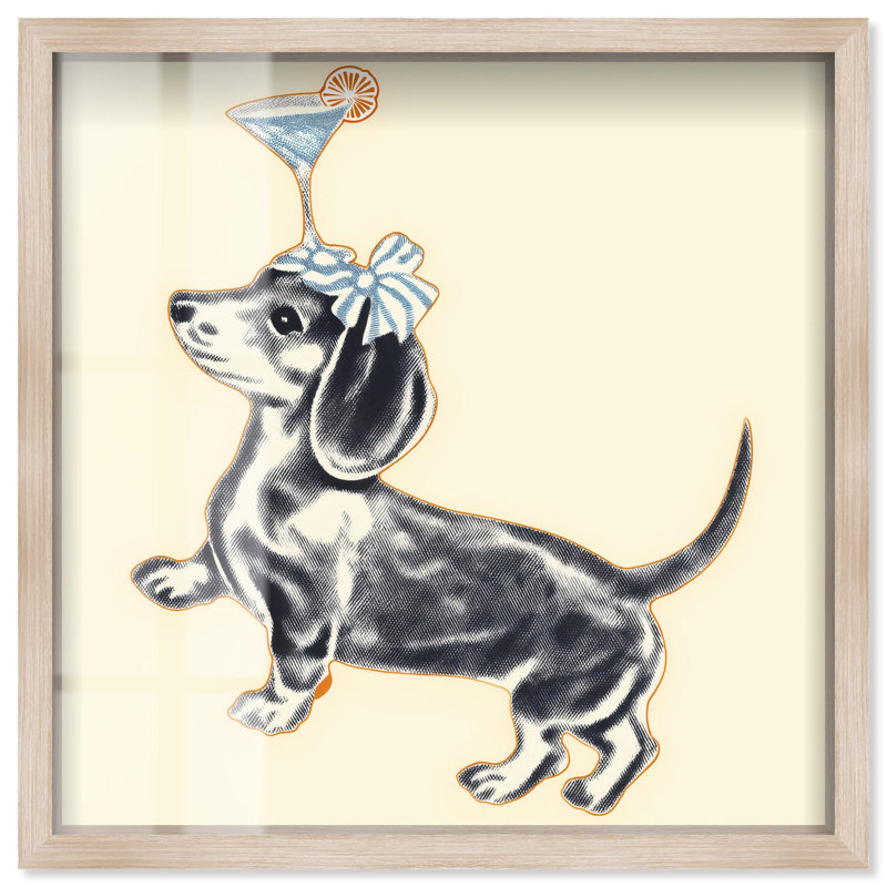 Adorable décoration murale Martini Pup I Shadowbox par Art Remedy, H 17 po x l 17 po, Crème, crème
