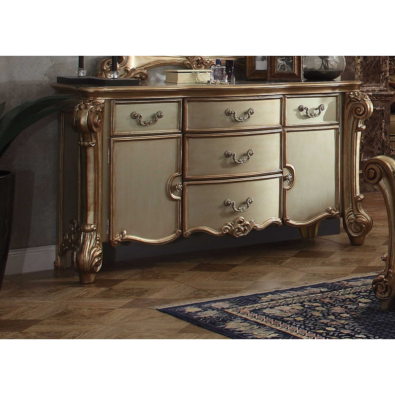 Carlene 71'' W 5 - Drawer Dresser, Gold Patina/Bone